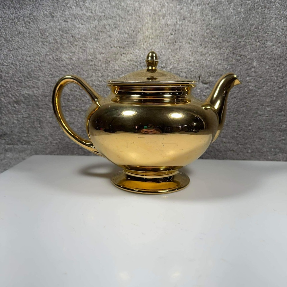 Homer Laughlin Teapot Gold Eggshell Nautilus Vintage 1946‎ Mid Century USA L46N5